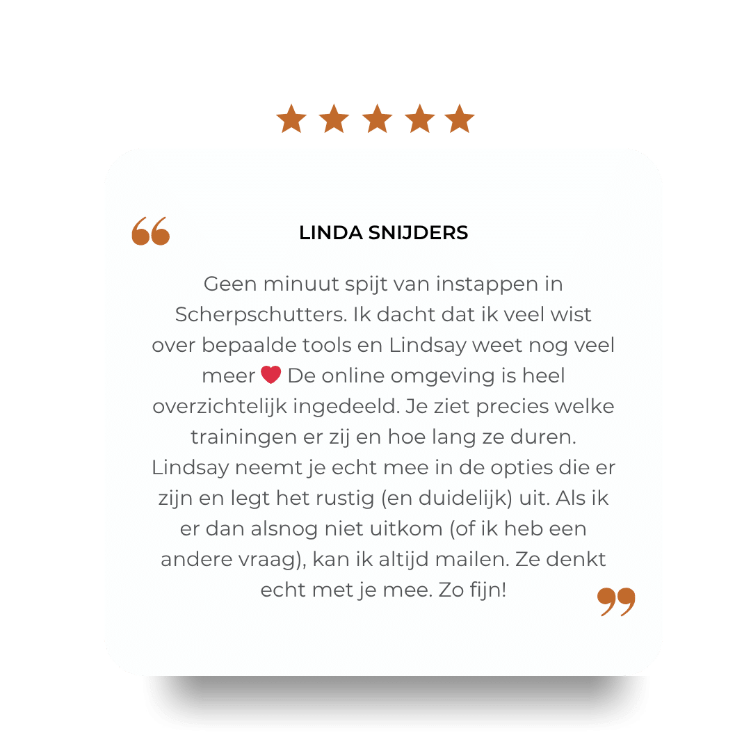Review scherpschutters SCHERP! Linda